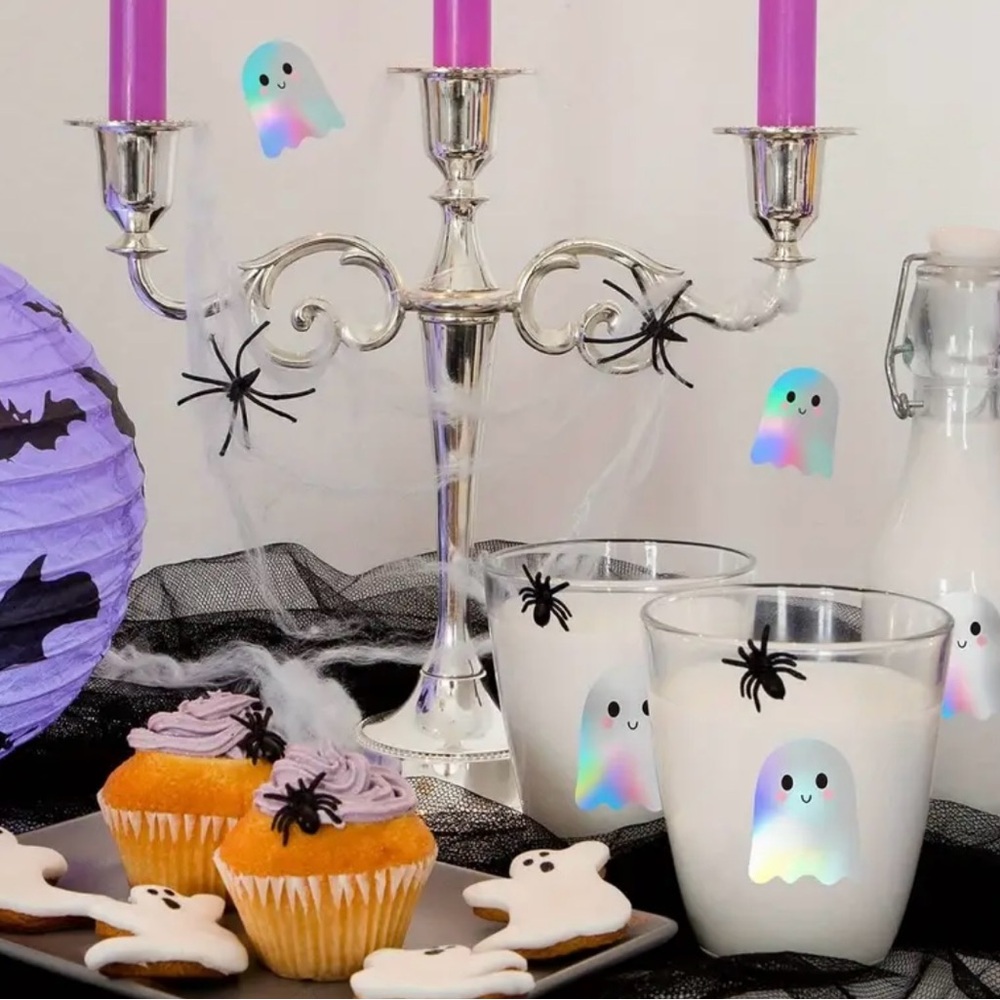 Halloween Holographic Cute Ghost Stickers Roll of 500 - Picture 5 of 5